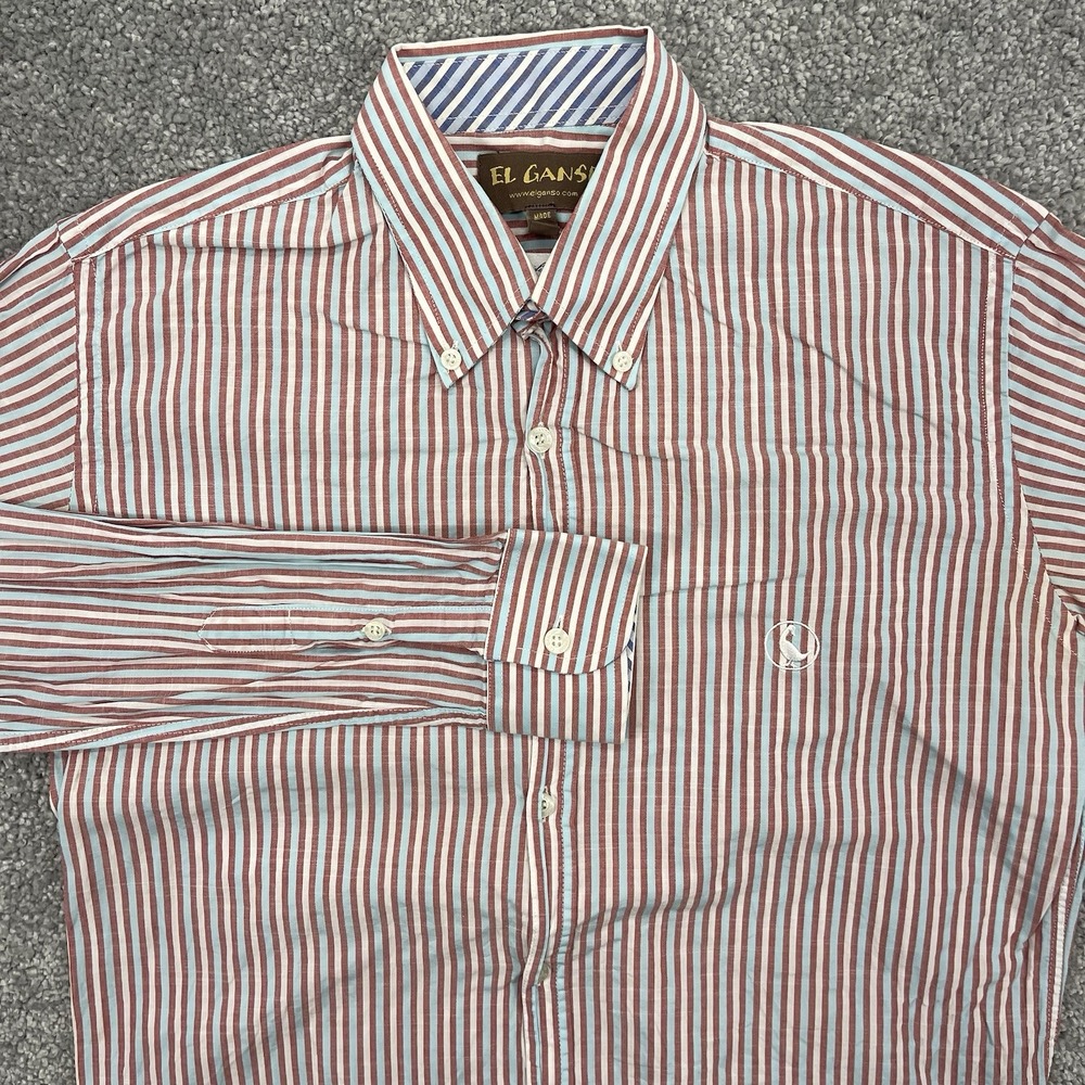 El Ganso Shirt Mens 37 Red Striped Button Up Cotonificio Albini Italian Fabric